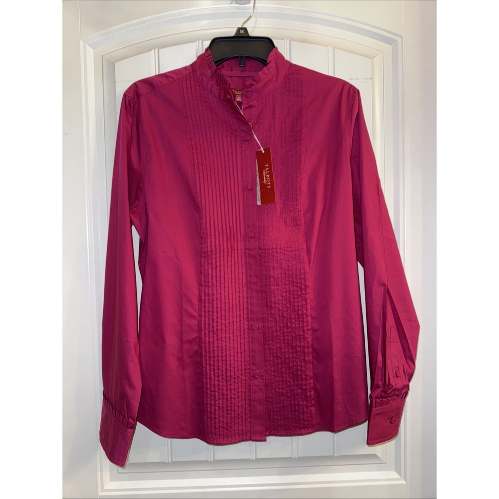 Talbots Women's Long Sleeve Button Up Blouse Size 14  Wine Color Pleated NWT